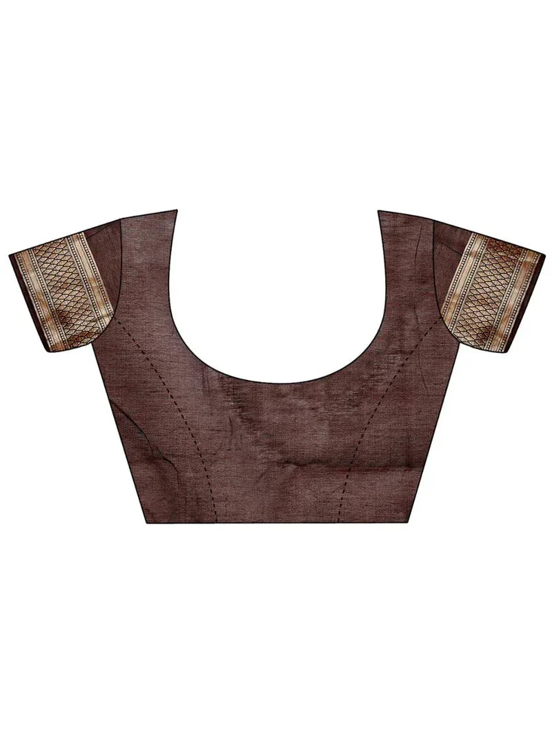 Brown Linen Cotton Saree With Blouse Piece