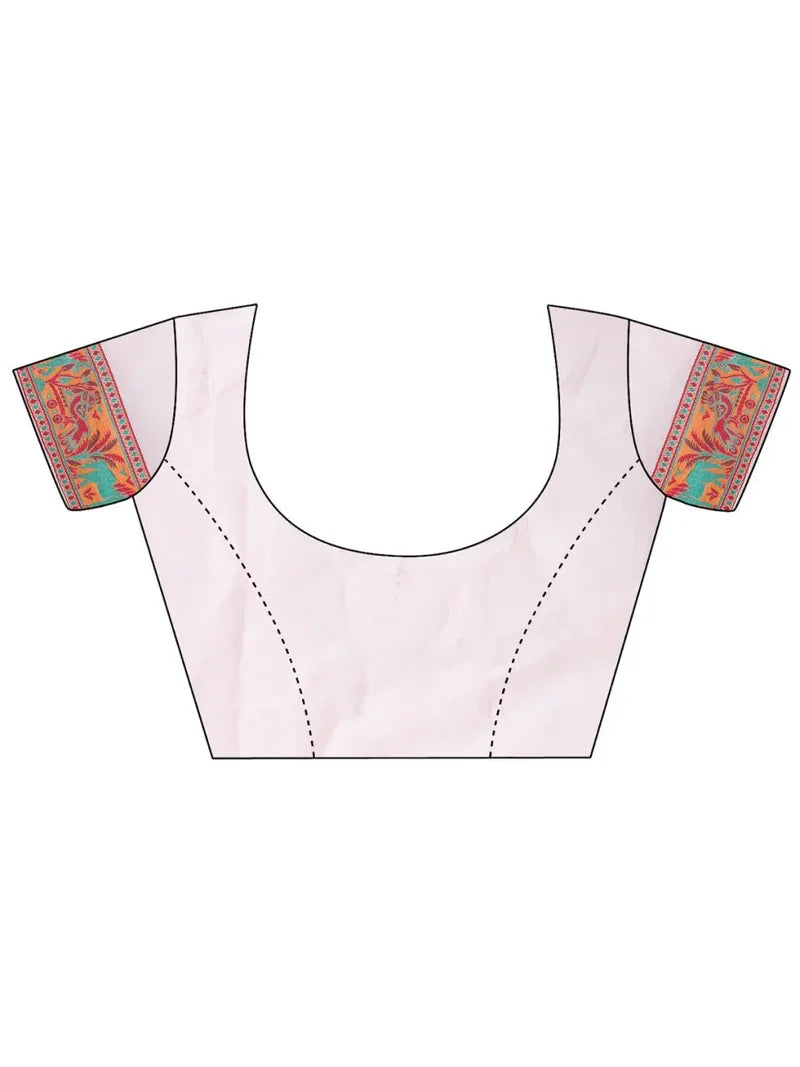 Elegant Cream and Navy Blue Banarasi Silk Saree Set