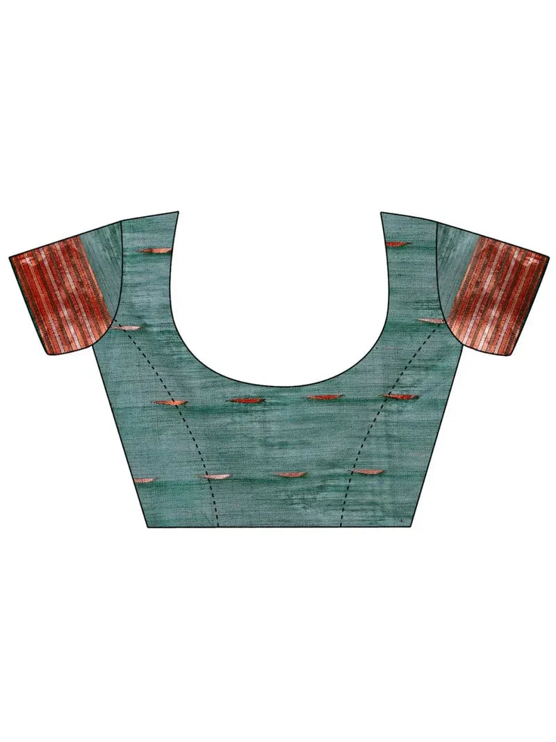 Green Linen Cotton Saree with Blouse Piece