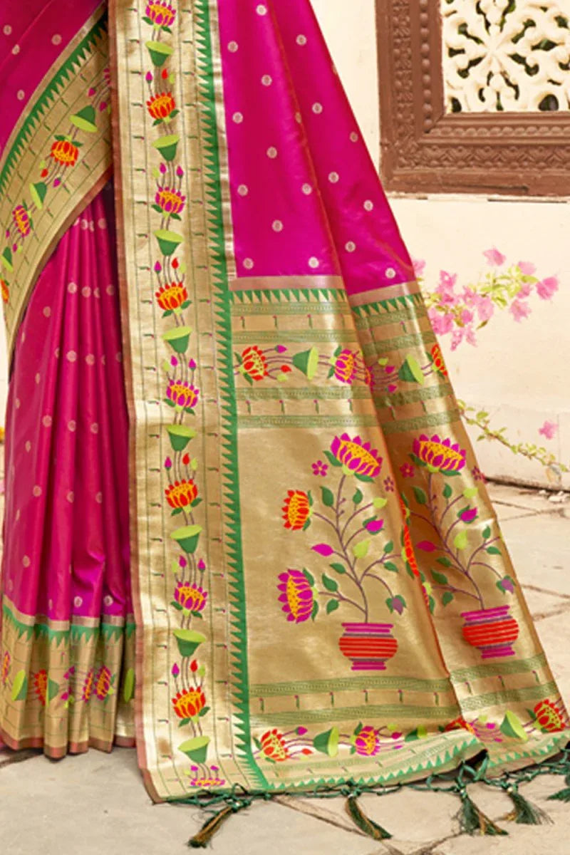 Elegant Magenta Pink Paithani Silk Saree