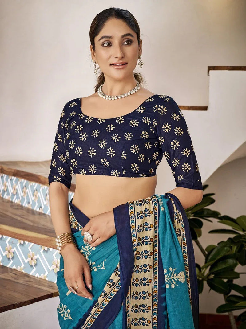 Breathable Sky Blue Mulmul Cotton Saree Collection