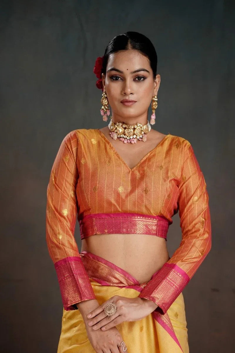 Premium Soft Silk Chitt Pallu Saree with Contrast Blouse