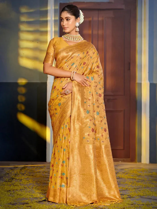 Premium Yellow Banarasi Silk Saree