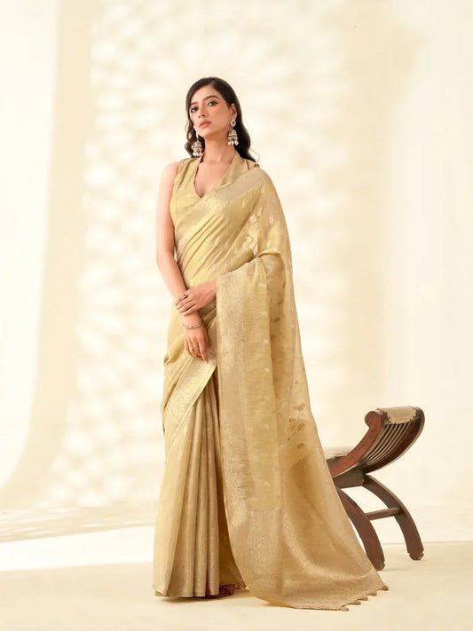 Soft Tissue Linen With Big Jaquard Pallu Handloom Silk Saree