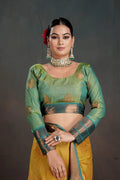 Green Silk Brocade Blouse with Woven Motifs