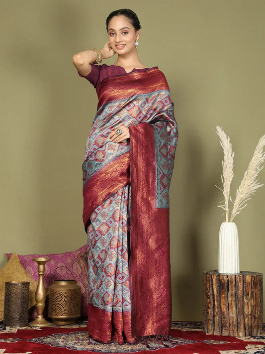 Premium Teal Lichi Silk Saree Ensemble
