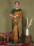 Dark Green & Copper Woven Silk Saree with Rich Border