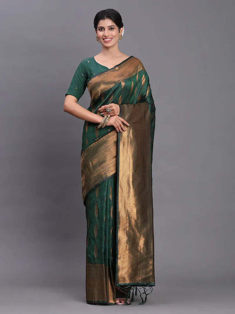 Dark Green Silk Saree With Blouse Piece