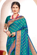 Turquoise Paithani Silk Saree with Blouse Piece