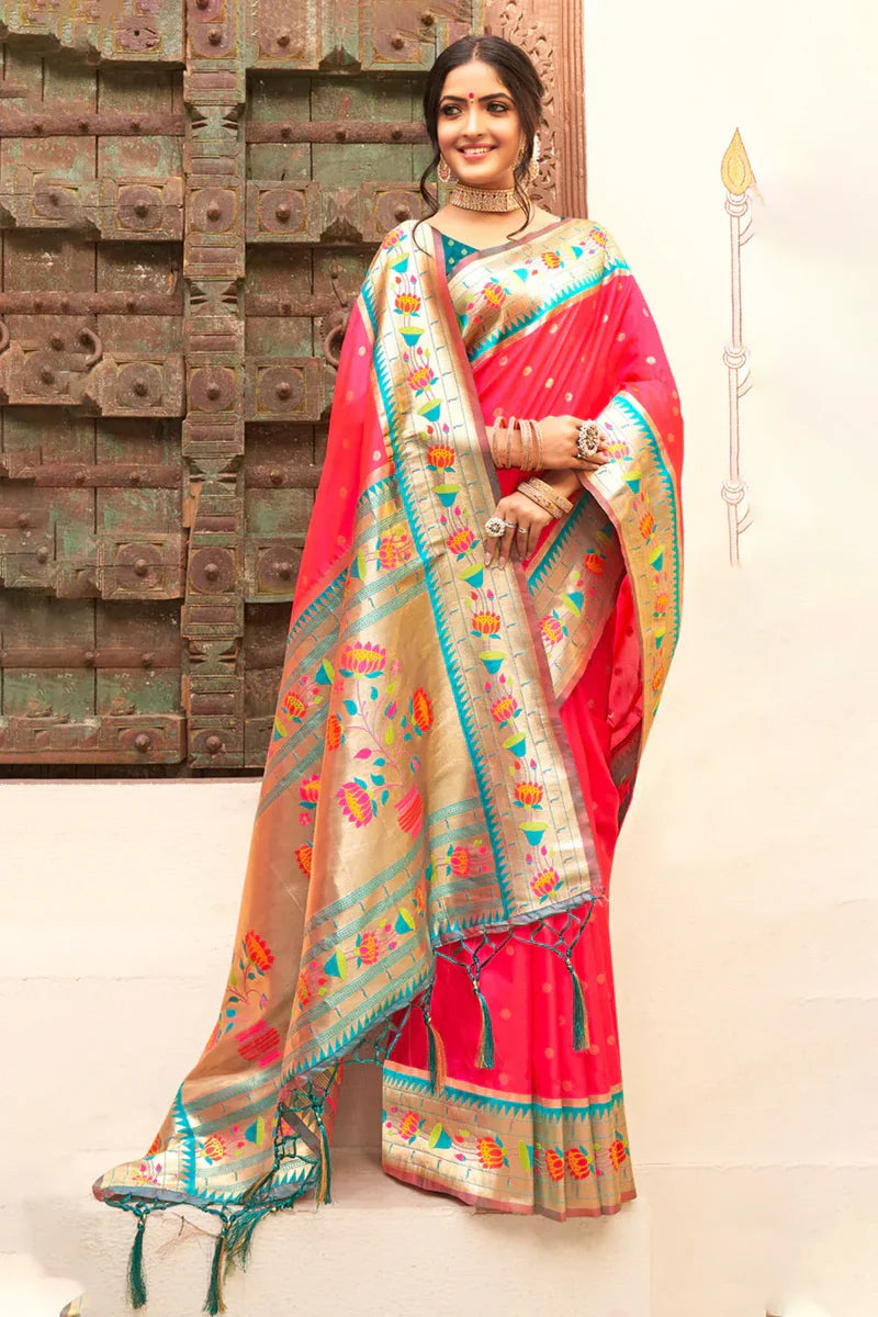 Tomato Red Paithani Saree