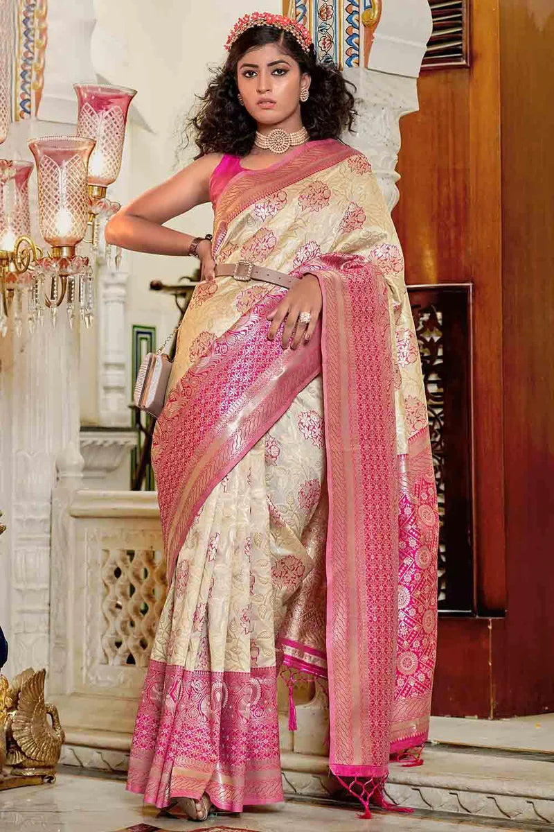 Floral Printed Silk Saree with Rich Contrast Border