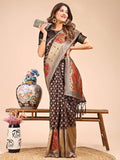 Brown Linen Cotton Saree With Blouse Piece