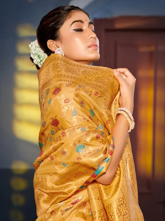 Premium Yellow Banarasi Silk Saree