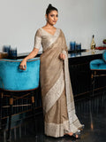 Beige Linen Saree With Blouse Piece