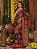 Black Linen Cotton Saree With Blouse Piece