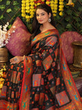 Black Linen Cotton Saree With Blouse Piece