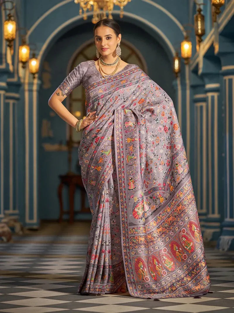 Black Pashmina Soft Silk Festive Wear Saree with Blouse Piece