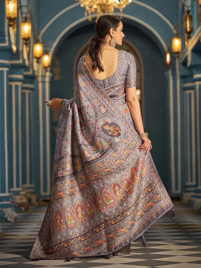 Black Pashmina Soft Silk Festive Wear Saree with Blouse Piece