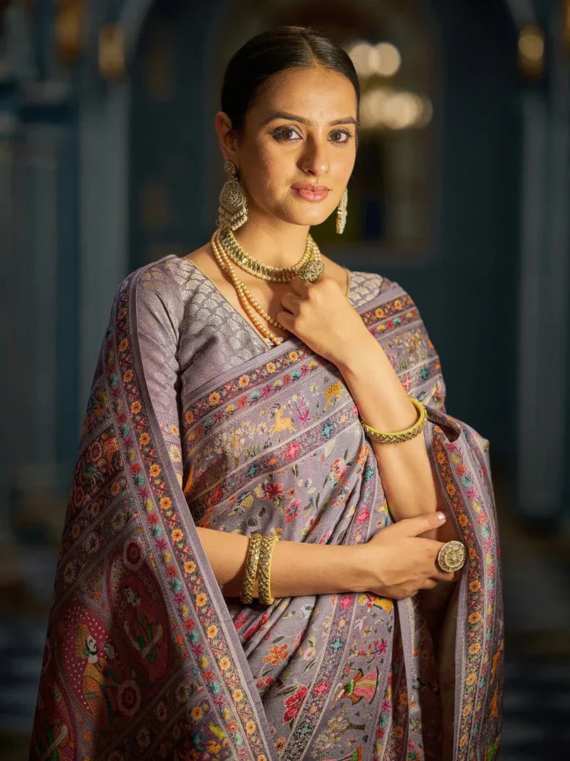 Black Pashmina Soft Silk Festive Wear Saree with Blouse Piece