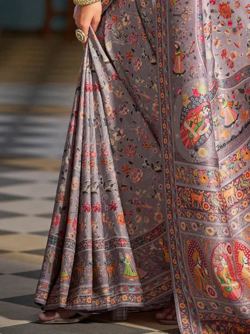 Black Pashmina Soft Silk Festive Wear Saree with Blouse Piece