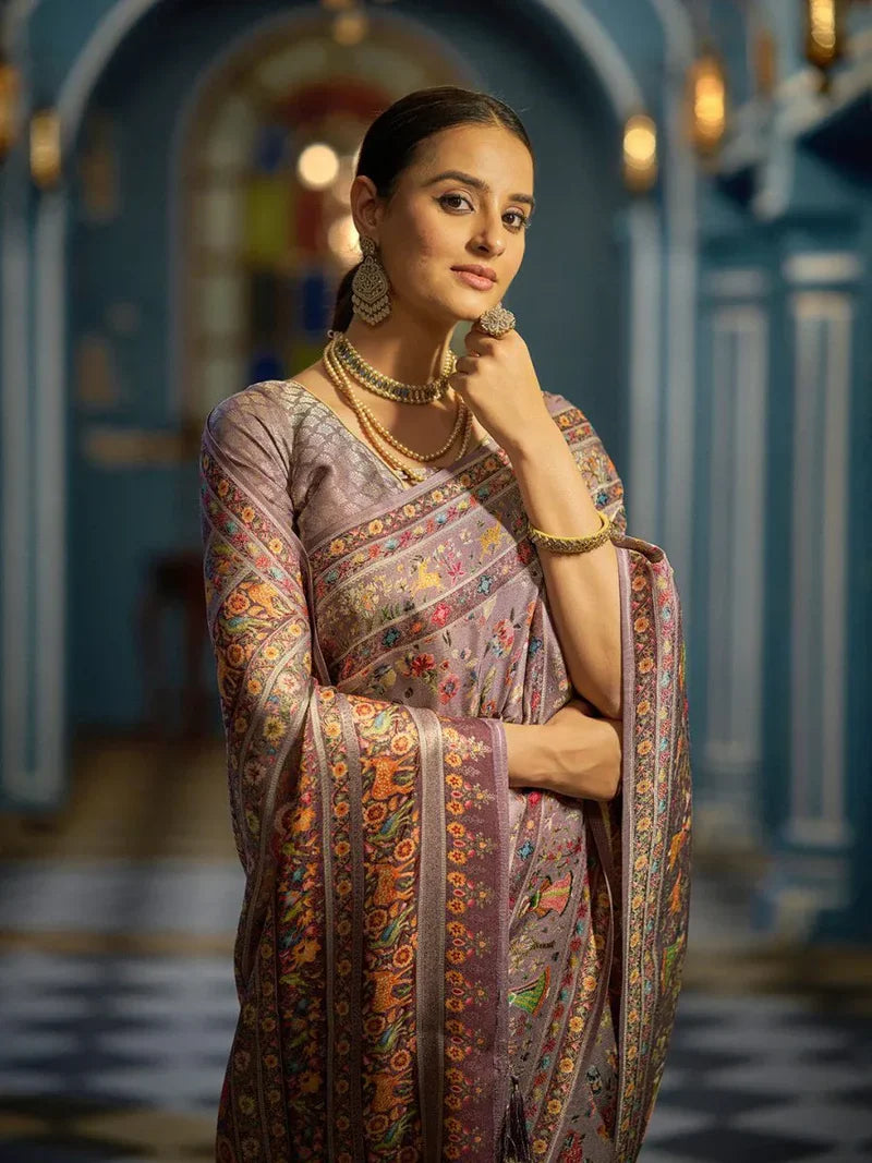 Black Pashmina Soft Silk Festive Wear Saree with Blouse Piece