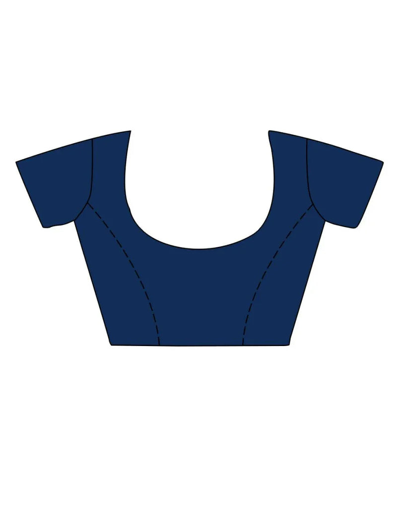 Blue and Green Mulmul Cotton Saree with Blouse Piece