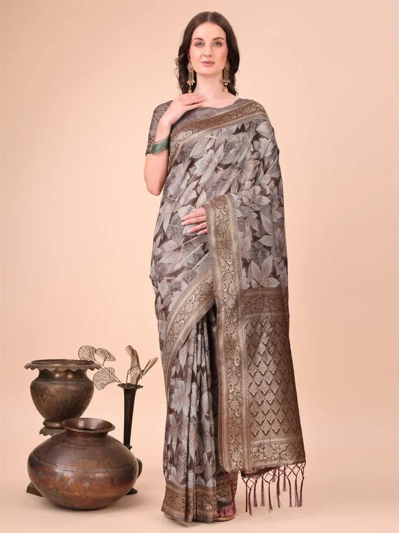 Brown Cotton Saree with Blouse Piece
