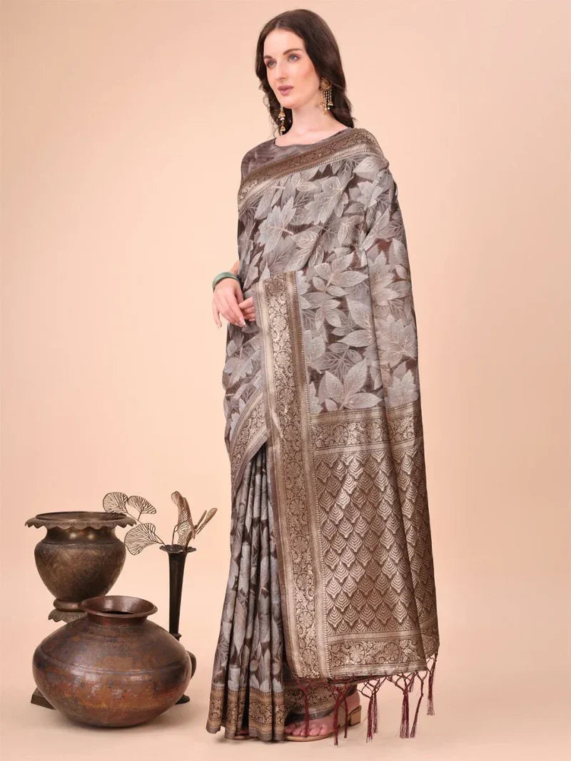 Brown Cotton Saree with Blouse Piece