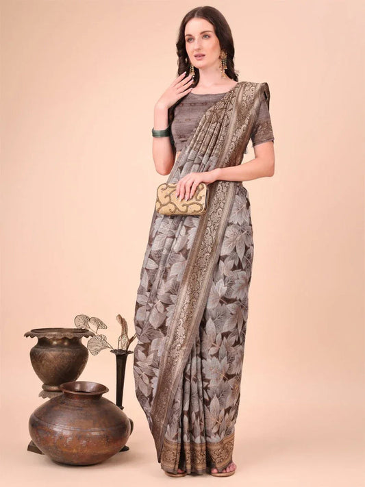 Brown Cotton Saree with Blouse Piece