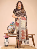 Brown Linen Cotton Saree With Blouse Piece