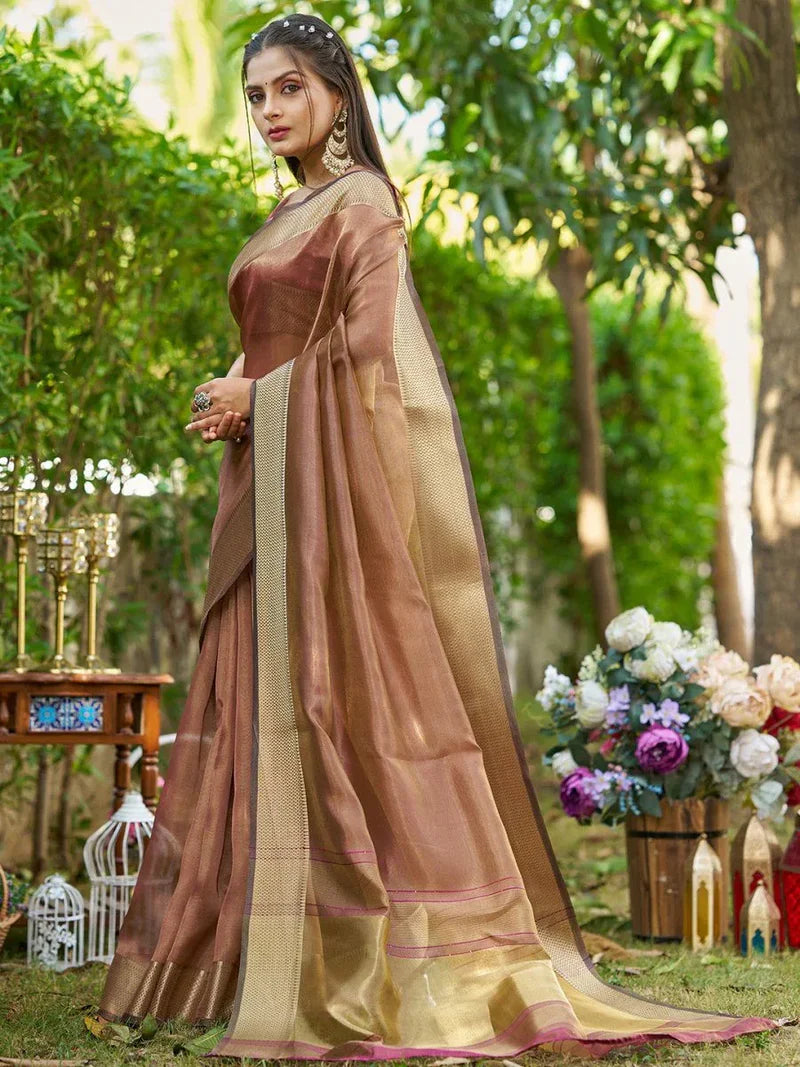 Brown Tissue Saree with Blouse Piece