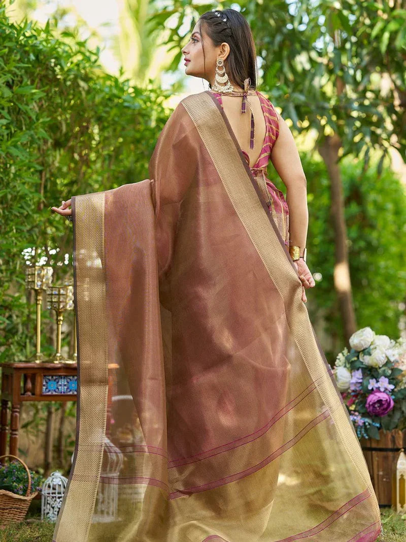 Brown Tissue Saree with Blouse Piece