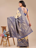 Elegant Cream and Navy Blue Banarasi Silk Saree Set