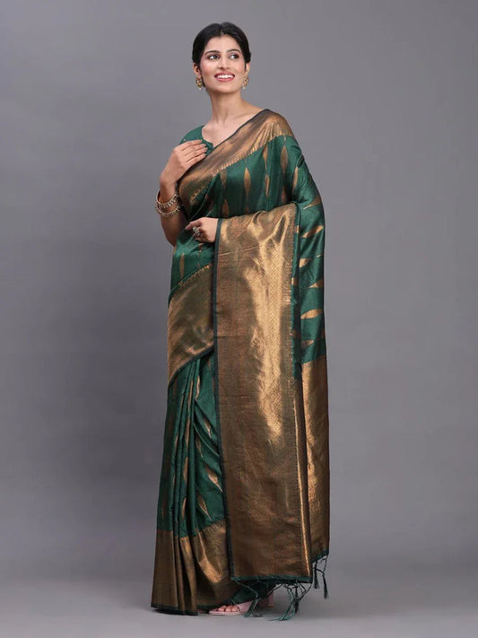 Dark Green Silk Saree With Blouse Piece