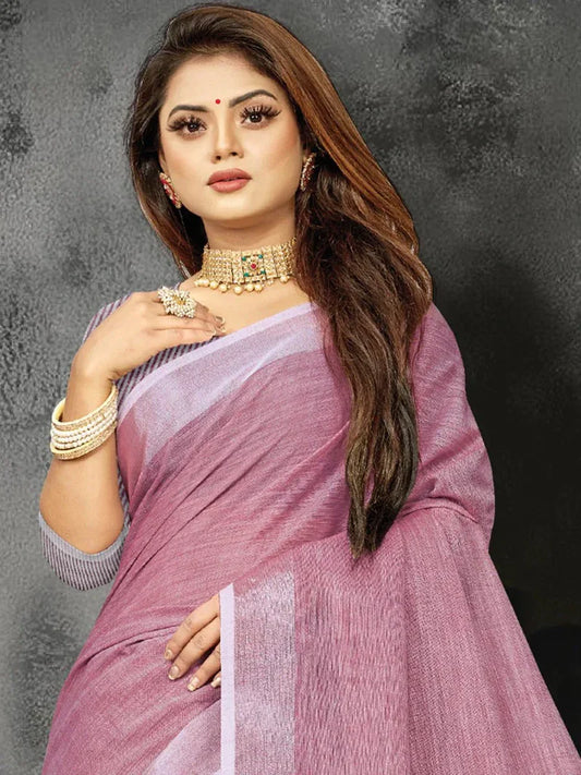 Electric Purple Linen Blend Saree