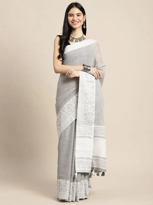 Grey Glory Linen Saree with Blouse Piece