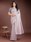 Grey Linen Cotton Saree with Blouse Piece