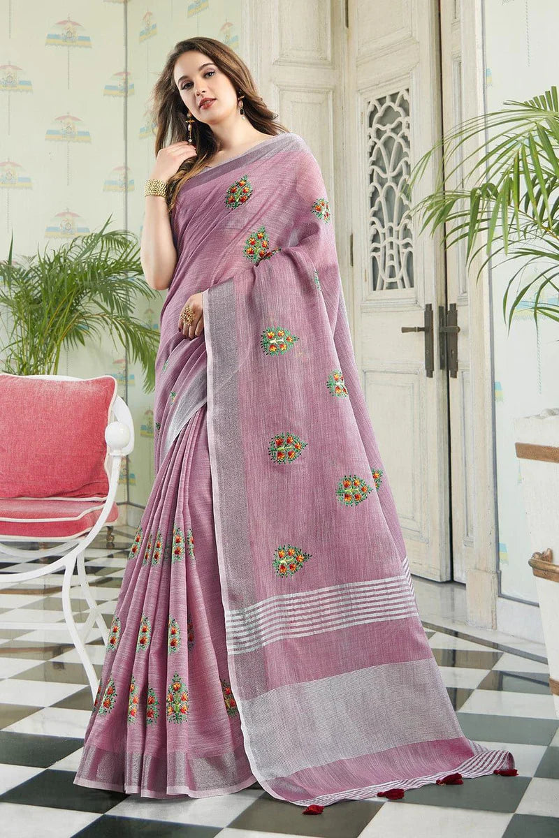 Lily Purple Linen Blend Saree
