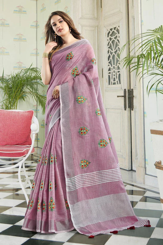 Lily Purple Linen Blend Saree
