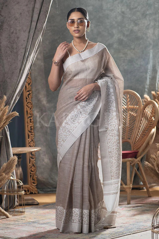 Premium Tan Beige Linen Blend Saree