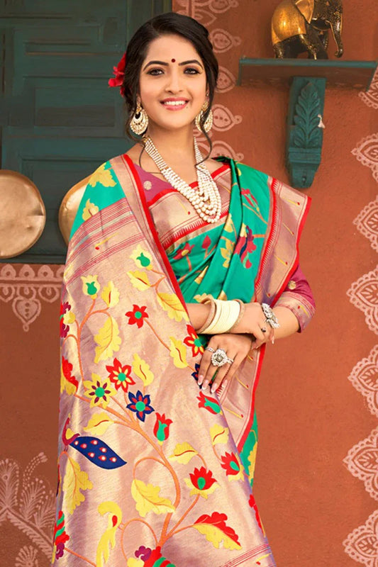 Ocean Green Paithani Saree