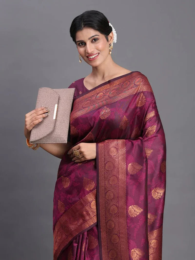 Purple Silk Saree With Blouse Piece