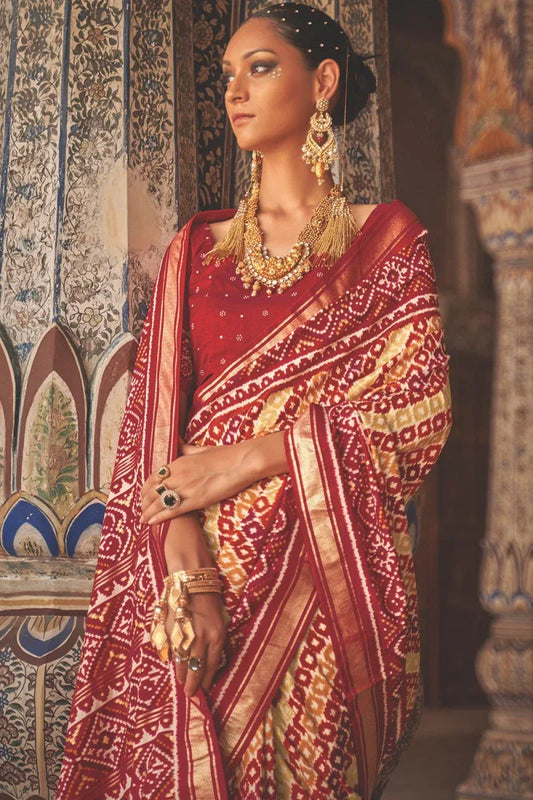 Elegant Red Yellow Patola Saree