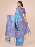 Sky Blue Lichi Silk Saree with Blouse Piece