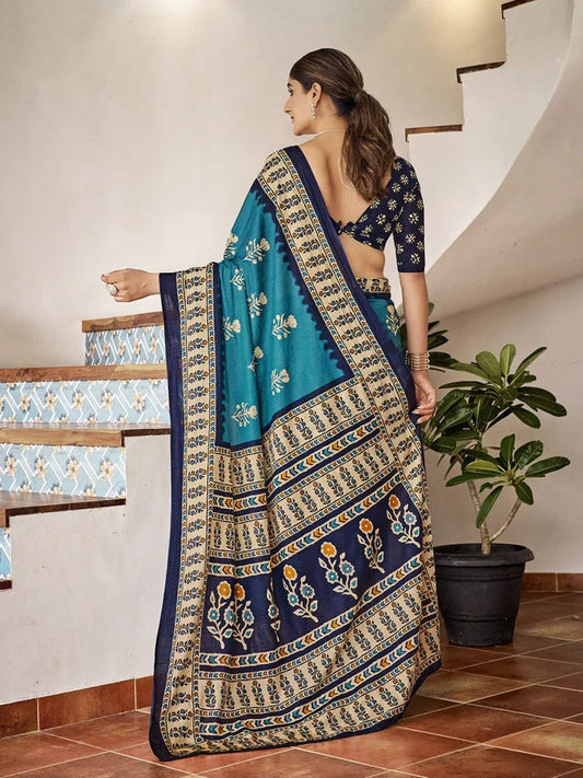 Breathable Sky Blue Mulmul Cotton Saree Collection