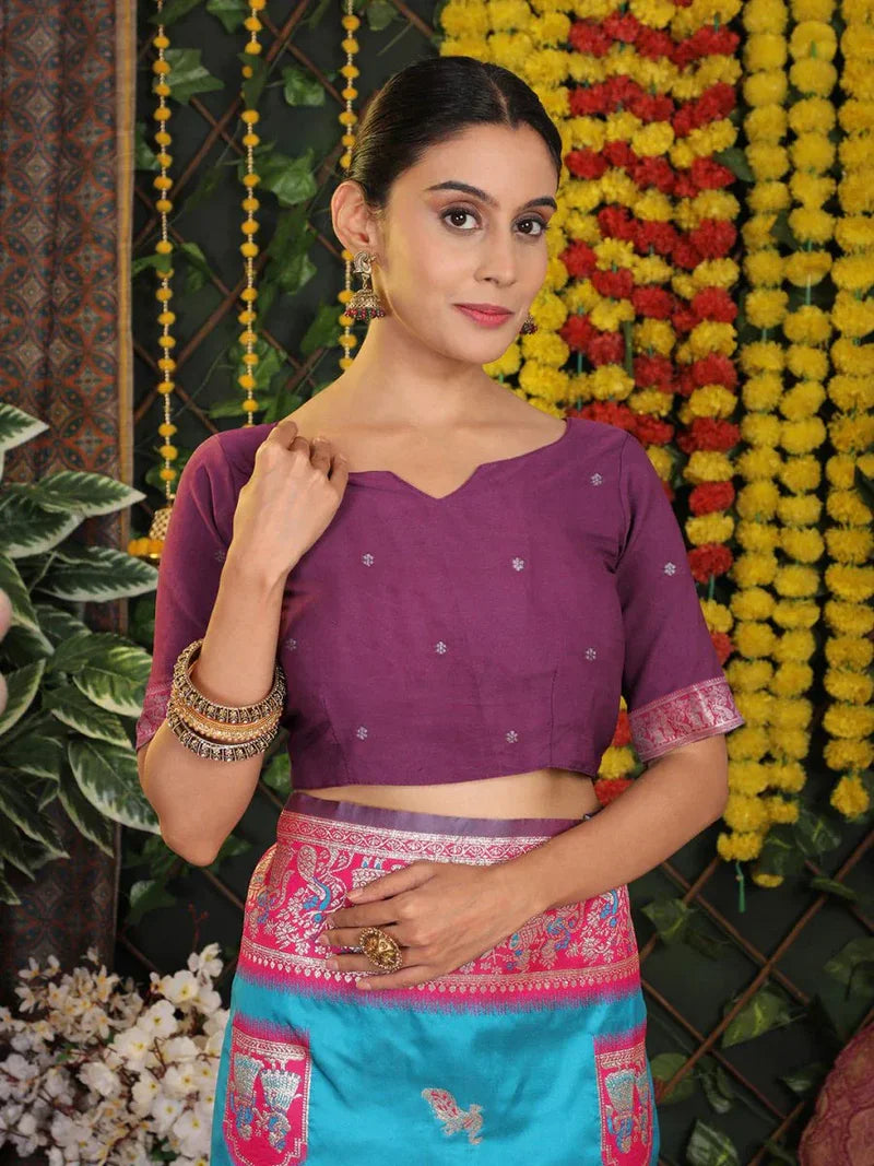 Sky Blue Silk Saree with Blouse Piece