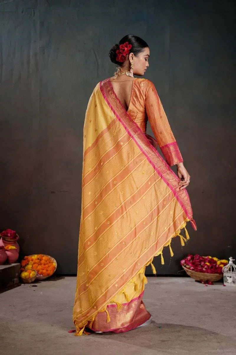 Premium Soft Silk Chitt Pallu Saree with Contrast Blouse