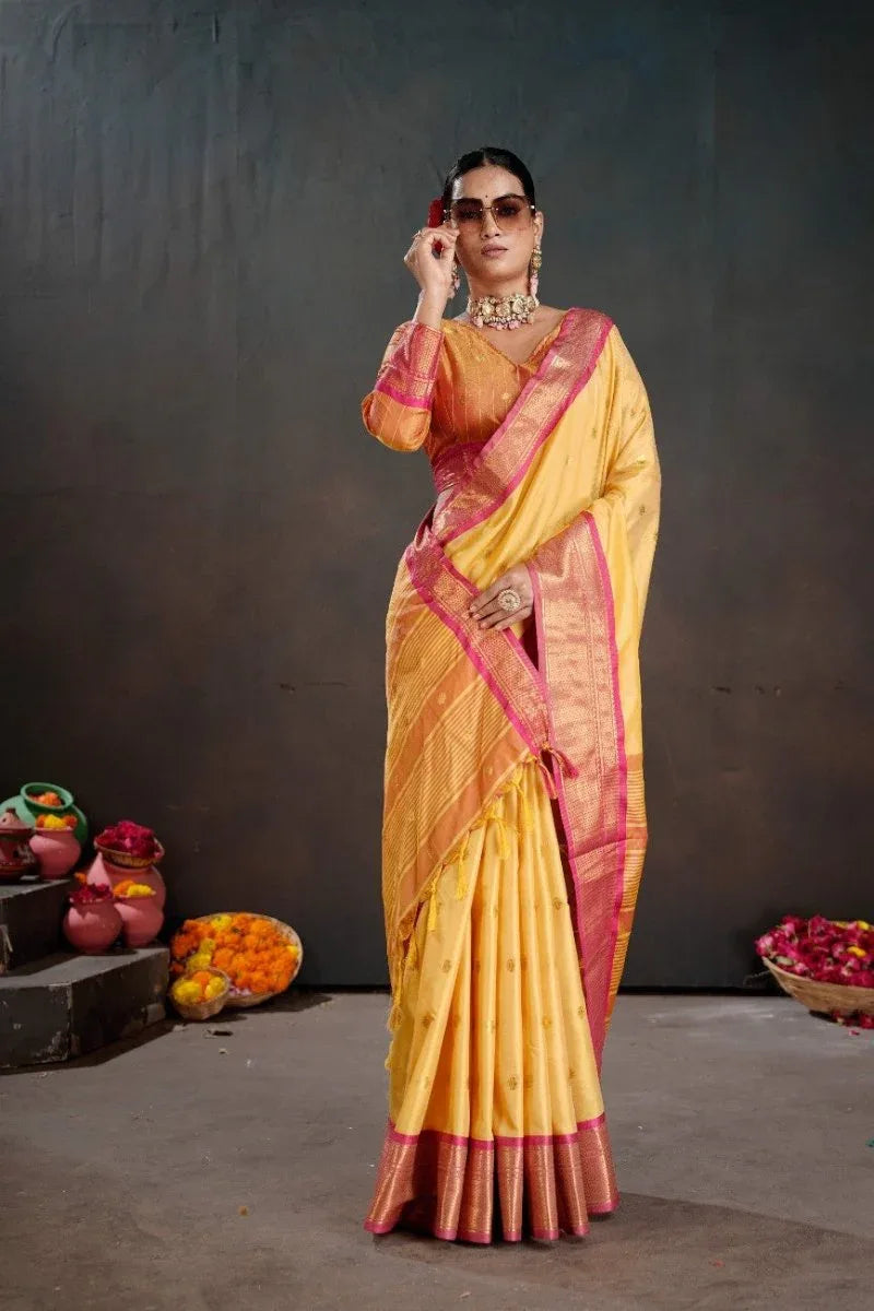 Premium Soft Silk Chitt Pallu Saree with Contrast Blouse
