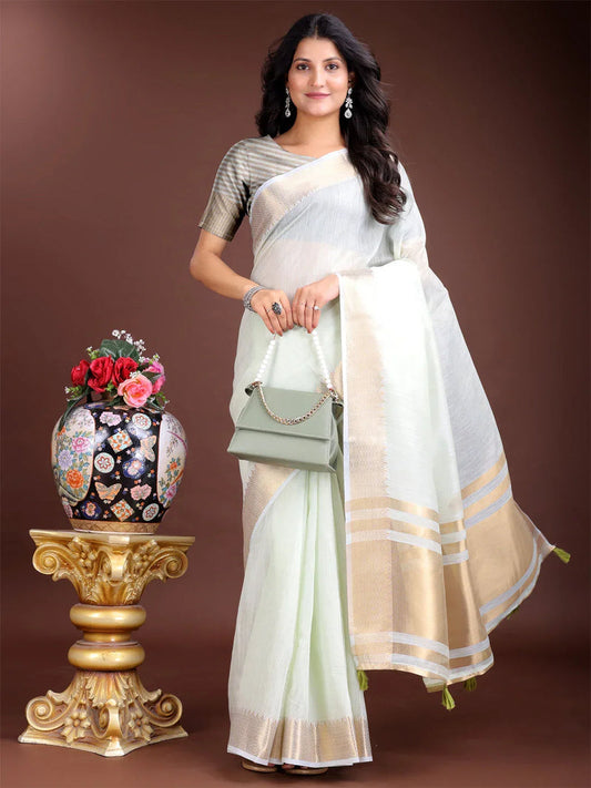Light Green Cotton Saree with Blouse Piece