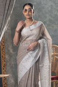 Premium Tan Beige Linen Blend Saree